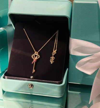 18K Celestial T Keys Woven Pink Diamonds Medium Necklace