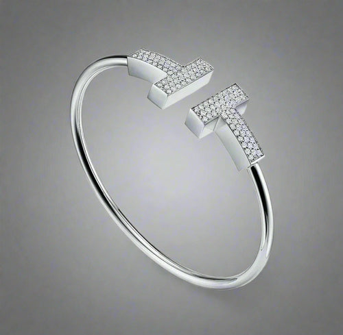 18K Celestial T Wide Diamond Wire Bracelet