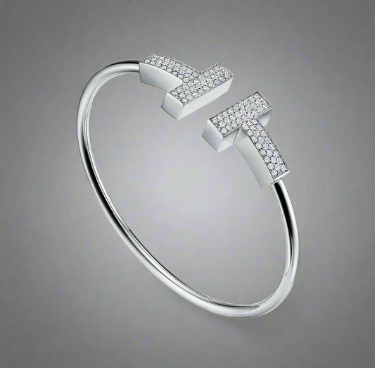 18K Celestial T Wide Diamond Wire Bracelet