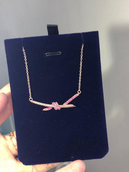 18K Celestial T Knot Pendant Diamond Necklace