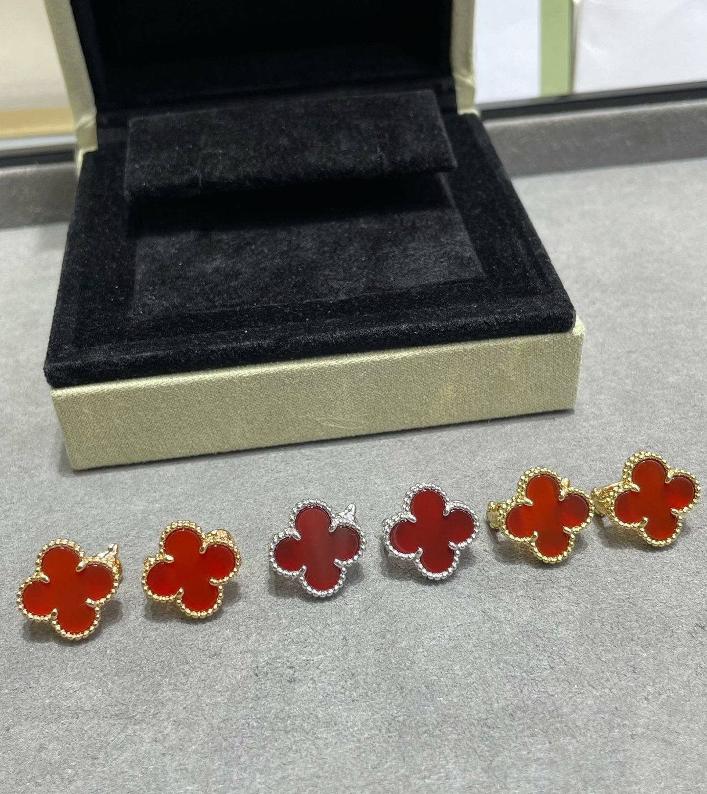 18K Celestial Vintage Alhambra Carnelian Earrings
