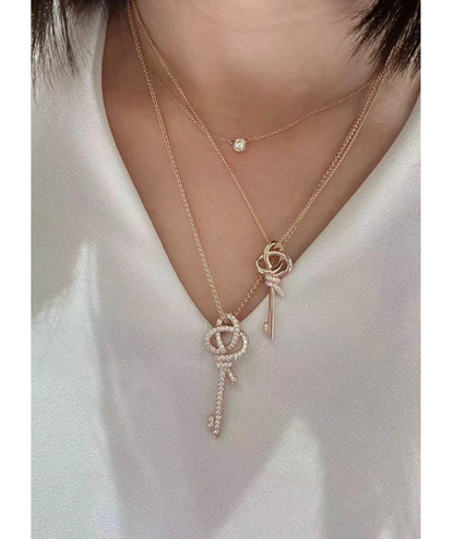 18K Celestial T Keys Woven Diamonds Large Necklace