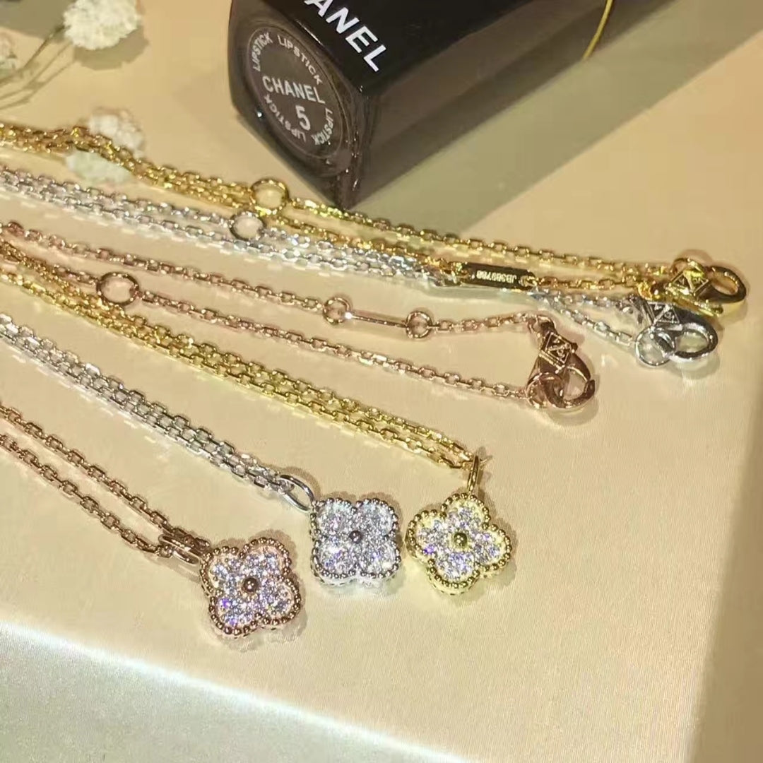 18K Celestial Sweet Alhambra Diamond Clover Necklace