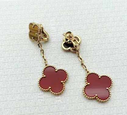 18K Celestial Magic Alhambra Carnelian & Tiger Eye Earrings
