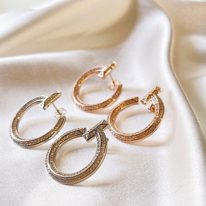 18K Celestial T T1 Open Hoop Rose Gold Earrings
