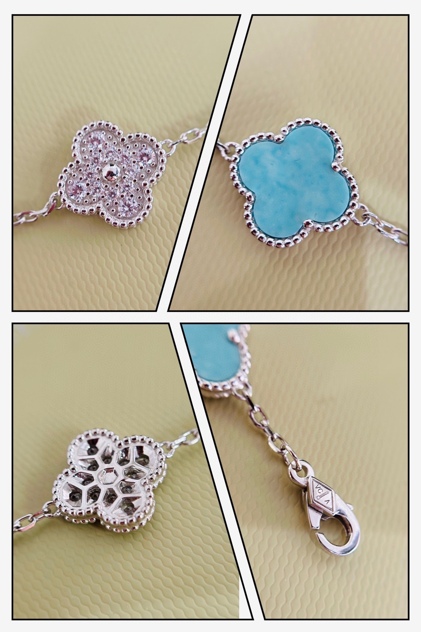 18K Celestial Vintage Alhambra Five Motifs Agate Bracelet