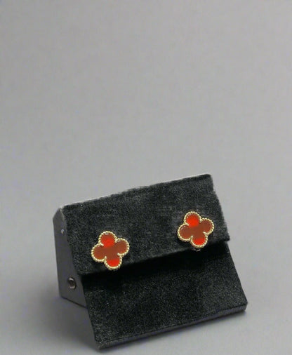 18K Celestial Vintage Alhambra Carnelian Earrings