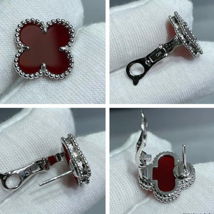 18K Celestial Vintage Alhambra Carnelian Earrings