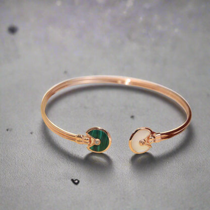 18K Celestial Malachite Pearl & Diamond Open Bracelet
