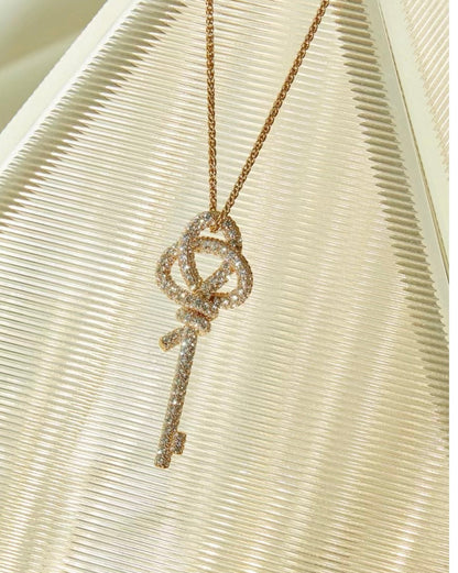 18K Celestial T Keys Woven Diamonds Large Necklace