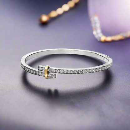 18K Celestial T Edge Hinged Bypass Bangle Bracelet