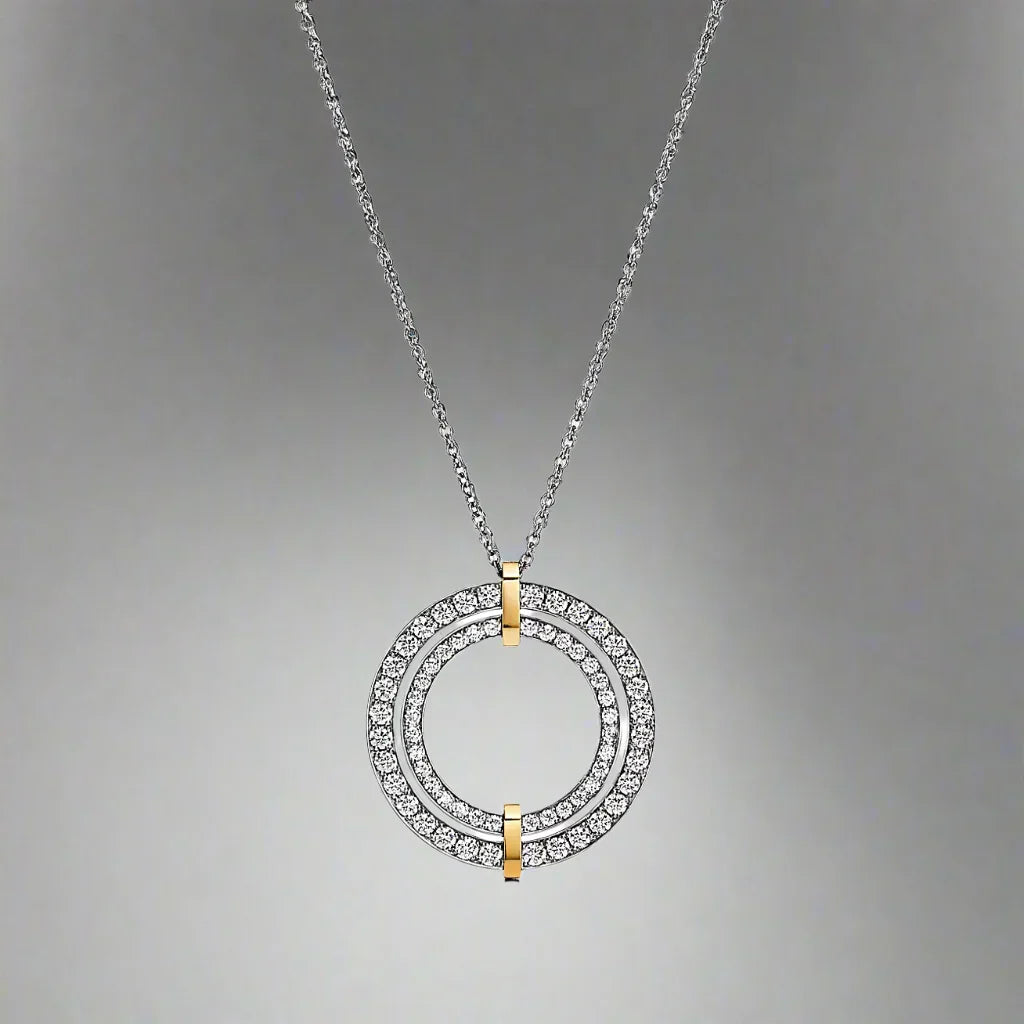 18K Celestial T Edge Circle Diamond Pendant Necklace