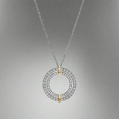 18K Celestial T Edge Circle Diamond Pendant Necklace