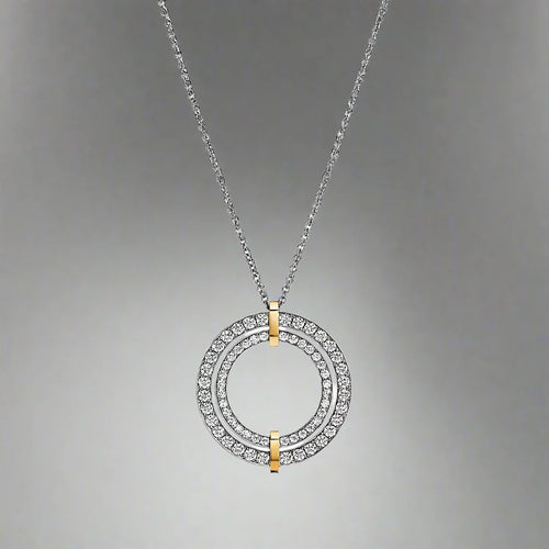 18K Celestial T Edge Circle Diamond Pendant Necklace